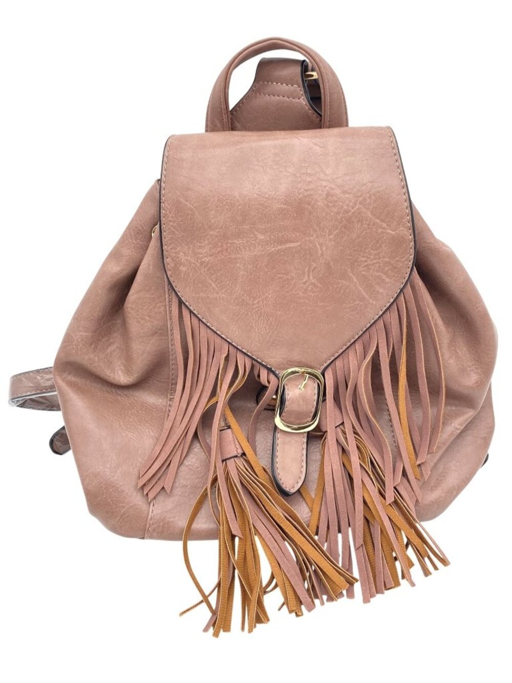 NWT Jen & Co Jewel Vegan Leather Bucket Backpack Fringe Accent Mauve